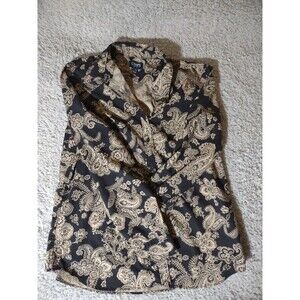 Large Chaps No Iron Black And Gold Paisley Button Down No Iron Y2K